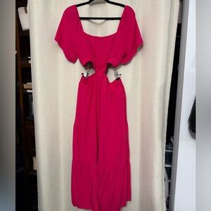 Cutout Maxi Dress Square Neck Short Sleeve Crossover Waist